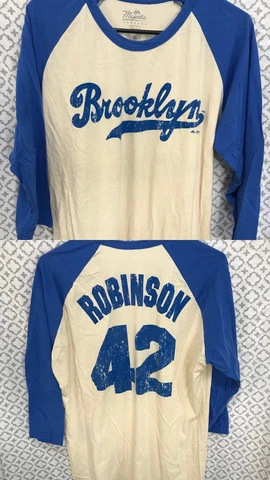Brooklyn Dodgers Throwback JACKIE ROBINSON Majestic Threads Baseball Tee Medium Cover