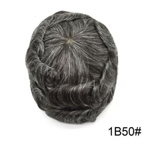French Lace Human Hair Mens Toupee Front Bleached Knots Wig Hairpiece for Men