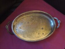 Vintage Silver Plated Footed Oval Serving Tray With Handles