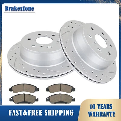 REAR Brake Rotors Pads fit for Cadillac Escalade GMC Yukon XL Slotted Drilled - Image 1 of 4