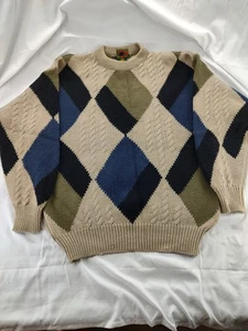Vintage Boston Traders Sweater Mens Large Multicolor Argyle Wool Large Grandpa - Picture 1 of 7