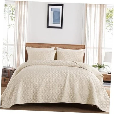  Beige King Size Quilt Set, Lightweight Soft Bedspread King Size, Bedding  - Image 1 of 4