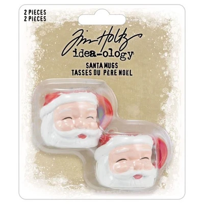 Tim Holtz Idea-ology Miniatura Papá Noel Tazas Tazas Cara Navidad Rojo Blanco Foto 1 de 2