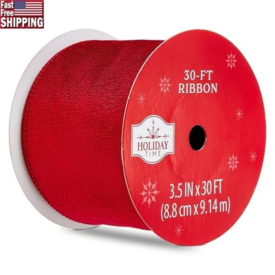 Cinta de Navidad de terciopelo rojo oscuro 3,5 pulgadas de ancho lazos coronas regalos decoración 30 pies nueva Foto 1 de 4