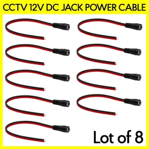 8 Pack CCTV DC Jack Female Pigtail 2Wire Red Black 8" Cord Power Cable Connector - Picture 1 of 3