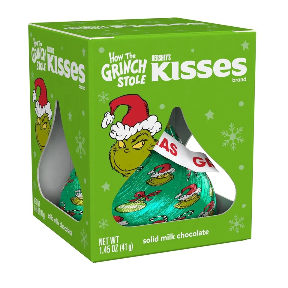 HERSHEY'S KISSES Grinch Solid Milk Chocolate Christmas Candy Gift Box 1.45 Oz