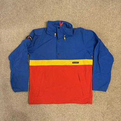 Mens Blue Berghaus Ski Smock 86 1/4 Zip Hooded Waterproof Jacket Medium Blue Red - Image 1 of 4