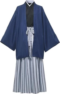 COSDREAMER Herren japanischer Yukata Kimono Kostüm mit Perücke & 2 Katana Schwertern - Größe XL - Bild 1 von 7