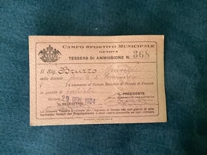 TESSERA CALCIO ENTRATA CAMPO SPORTIVO MUNICIPALE GENOVA 1924 CON FOTO TESSERATO - Imagen 1 de 2