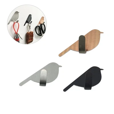  6Pcs Bird Design Hooks Coat Hat Wall Hanger Adhesive Bath Hooks Stainless Steel - Image 1 of 4