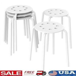 Plastic Stackable Stools Set 5 Round Barstools Home Office Kitchen Space Saver - Picture 1 of 10