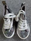 GIRLS SILVER, GLITTER  LACE UP SHOES/TRAINERS SIZE 6, EUR 22