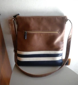 Damen Handtasche, Umhängetasche, Crossbody, braun/marine/weiß, 32 x30 cm - Bild 1 von 5