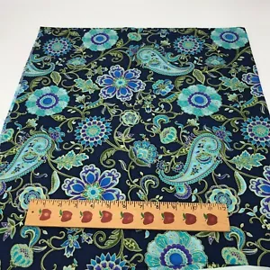 Cotton Blue & Green Flowers With Gold Trim Keepsake Fabric Fat Quarter 18"x 22" - Picture 1 of 4