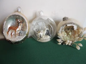 3 Diorama Navidad Adorno Vidrio Globo Anillo Ciervo Moldeado Árbol Cottage Oropel - Imagen 1 de 11