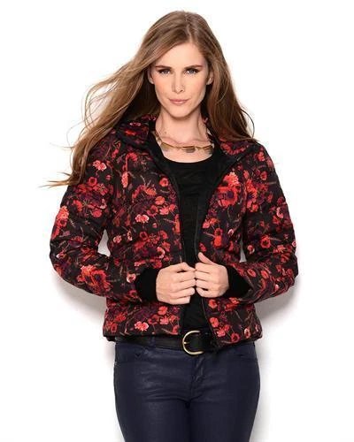 Chaqueta acolchada con capucha floral Galliano roja negra talla 40 nueva Foto 1 de 1