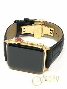 24K Gold Plated 42MM Apple Watch SERIES 3 With Black Leather Band CUSTOM