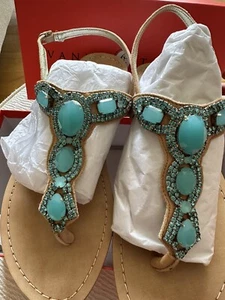 NWB Ivanka Trump Pance-M Suede Aqua Turquoise Jewel Sandal Sz 9.5 - Picture 1 of 7