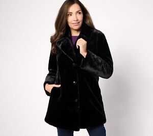 Dennis Basso Women's Jacket Sz L 30th Anniversary Faux Fur Coat Black A625247