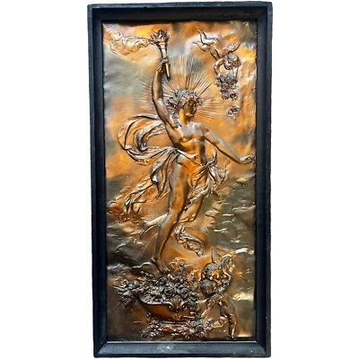 Karl Sterrer Austria Aurora Alto Relieve Placa de Metal Art Nouveau c 1900 Antigua Foto 1 de 4
