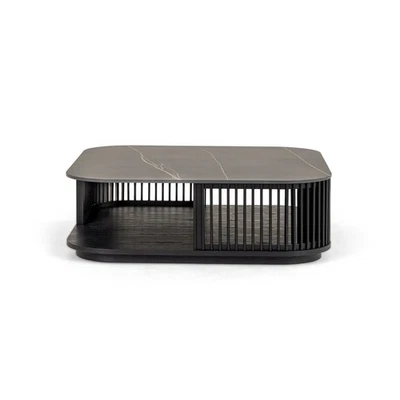 Modrest Chip - Mesa de centro cuadrada moderna de cerámica negra + fresno negro Foto 1 de 4