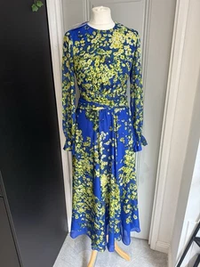 Vestido de seda The Fold Portofino azul azul y amarillo Reino Unido 6 nuevo con etiquetas - Imagen 1 de 10