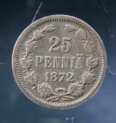 Finlandia, 25 peniques, moneda de plata 1872. Foto 1 de 2