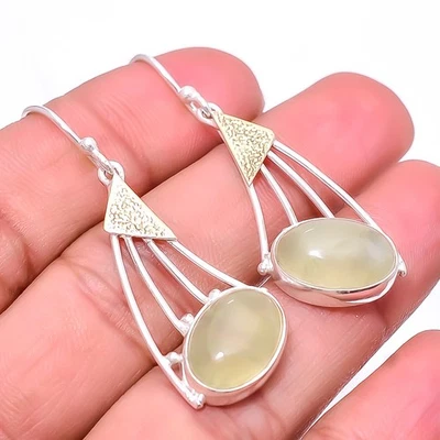 Серьги из стерлингового серебра 925 пробы с натуральным пренитом двухцветные 1,95 дюйма E94662606 - Изображение 1 из 4