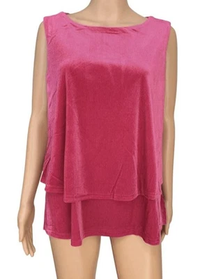 NUEVO CON ETIQUETAS Talla 2X DG2 Diane Gilman Medios Mixtos Fácil Tanque Rosa Frontal Superposición Favorecedora Foto 1 de 4