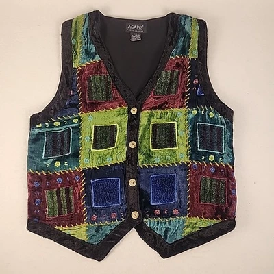 Chaleco Agapo Vintage Para Mujer PM Multicolor Boho Años 90 Botón Informal Abstracto Floral  Foto 1 de 4