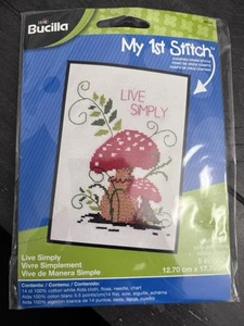 Bucilla My 1st Stitch Live Simply Cross Stitch Kit  5"x 7" New Mushrooms - Picture 1 of 2
