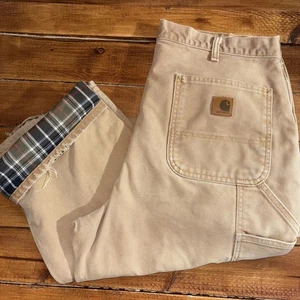 Vintage Carhartt Carpenter Pants Men’s 35x36 Brown Flannel Blanket Lined y2k USA - Picture 1 of 11