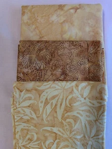 Batik Gold Yellow 100% Cotton Fabric 3 pieces remnants - Picture 1 of 2