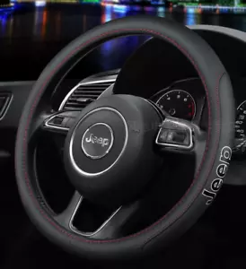15" PU Leather+Carbon fiber Steering Wheel Cover For 1943-2025 jeep All Cars - Picture 1 of 9