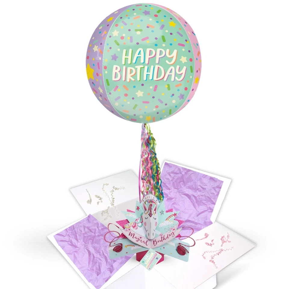 Granddaughter Birthday Unicorn Pop Up Card & Floating Balloon In A Box Surprise - Image 1 of 4