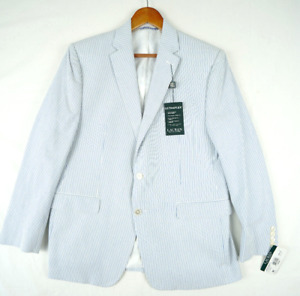 $295 Ralph Lauren Men's Blue White Cotton Ultraflex Blazer Suit Jacket Size 44R