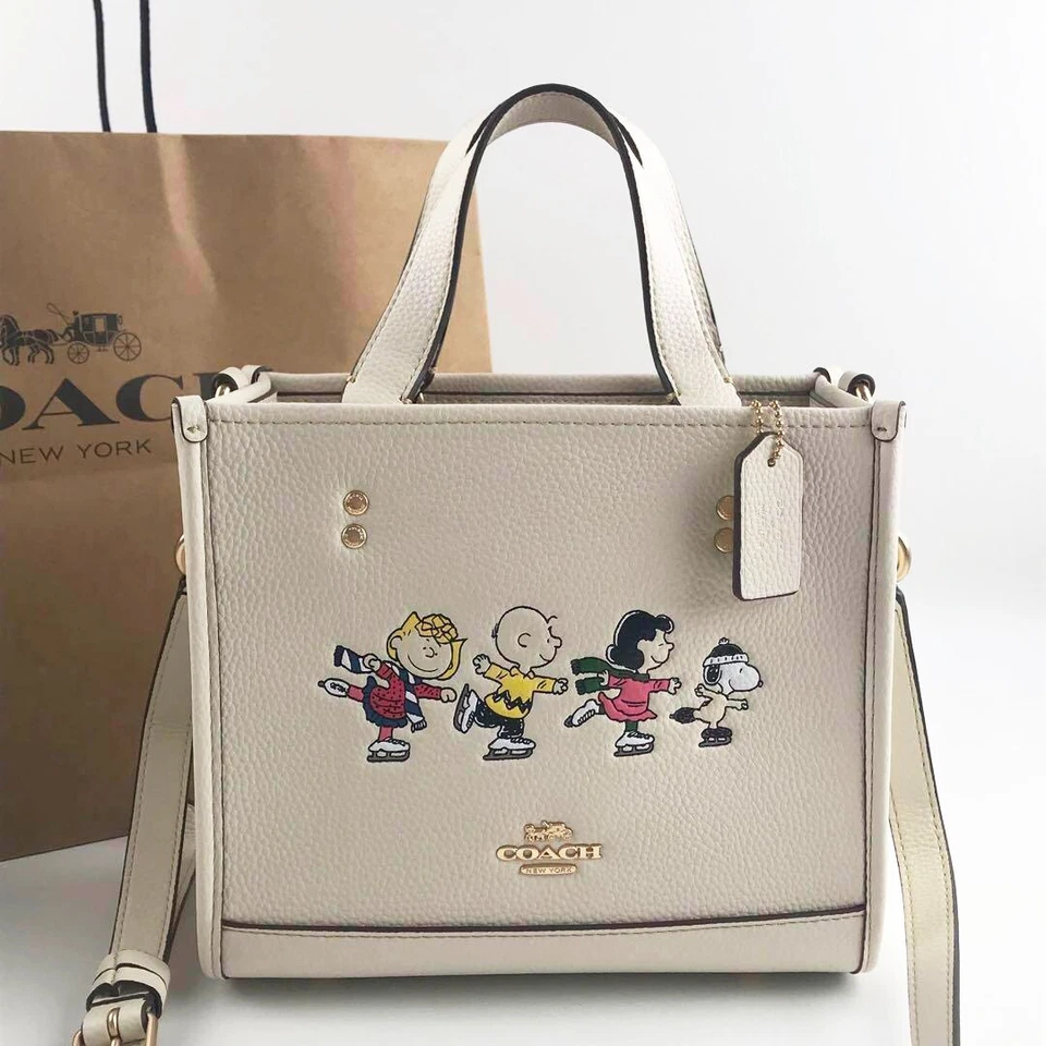 Coach x Peanuts CE850 Snoopy Collaboration Tote Shoulder Bag Chalk Women's