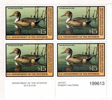 Anatra Caccia Piastra Blocco Rw #68 2001 ' Del Nord Pintails ' Francobollo