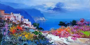 AMALFITAN COAST PAINTING TOWARDS AMAL FI ORIGINAL SMERAGLIA ITALIAN PAINTER ART - Picture 1 of 11