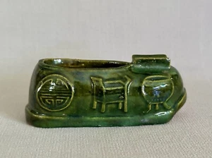 Nice Antique Chinese Glazed Red Clay Brush Washer Pot - In Form of Old Shoe - Picture 1 of 10