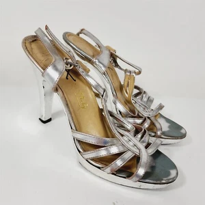Zapatos de tacón vintage cromados plateados metálicos Italia con tiras talla 7,5 - Imagen 1 de 14
