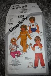 SIMPLICITY 5398 SIZE  1 - 2 - 3 TODDLER PULLOVER TOPS, PULL ON SHORTS OR PANTS - Picture 1 of 2
