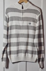 VTG Chaps Sweater Men Size L NWT Tan Ivory Striped Pullover Zip Neck Academia - Picture 1 of 24