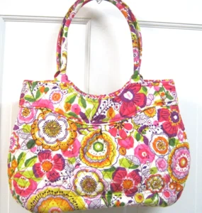 Vera Bradley Pleated Tote Purse Rolled Handles CLEMENTINE 11 x 13 x 4.5 EUC - Picture 1 of 8