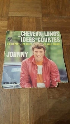 JOHNNY HALLYDAY " CHEVEUX LONG ET IDÉES COURTES " DISQUE VINYL 45 TOURS - Photo 1/2