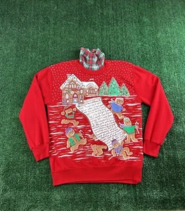 Nutcracker Vintage Gingerbread Man Recipe Christmas Sweatshirt Womens Small Red - Picture 1 of 8