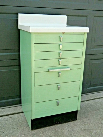 Mid Century Dentist's Rolling Drawer Cabinet, Doctor's Office, Jadeite, Vintage! Cover