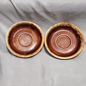 Hull Saucer Beehive 6" Brown Drip Glaze Ridges Ribbed Dinnerware Set of 2 - Picture 1 of 11