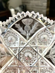 Rare Naturalistic ABP Cut Glass Thistle Pattern Dish B 6” 20 Ounces Heavy Blank - Picture 1 of 5