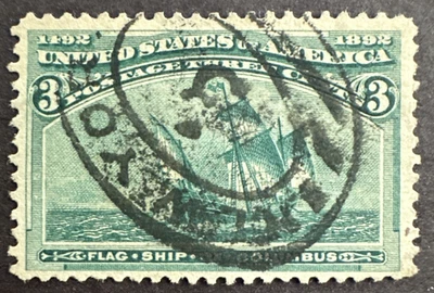 US 1893 Sc# 232 Used Stamp Flag Ship of Columbus Columbian Expo Issue - Image 1 of 2